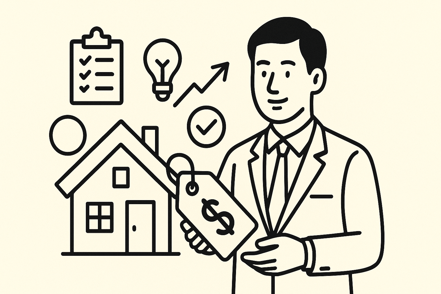 Agent immobilier indépendant présentant un bien à des clients