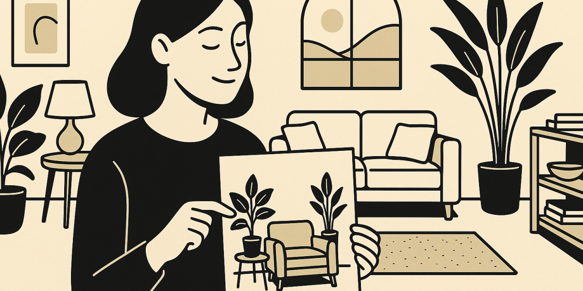 Intérieur calme et lumineux avec plantes et matières naturelles pour une décoration apaisante