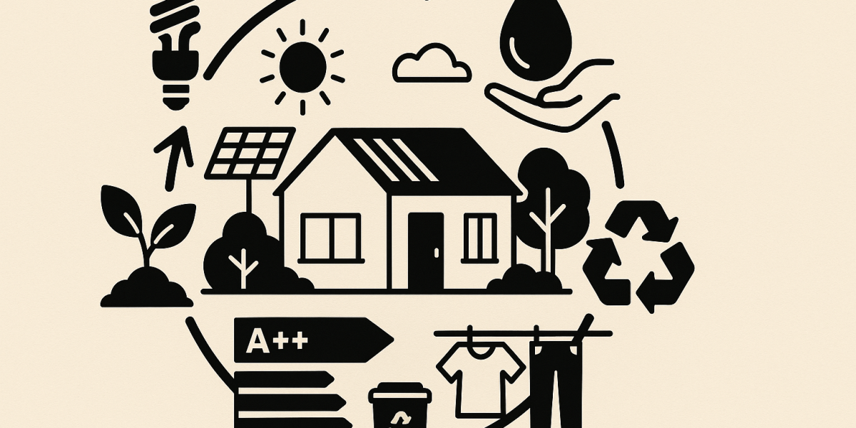 Maison moderne entourée de végétation illustrant un habitat écologique et économe en énergie