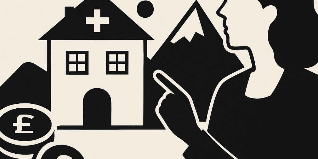 Paysage urbain suisse avec montagnes en arrière-plan, illustrant l'achat immobilier en Suisse