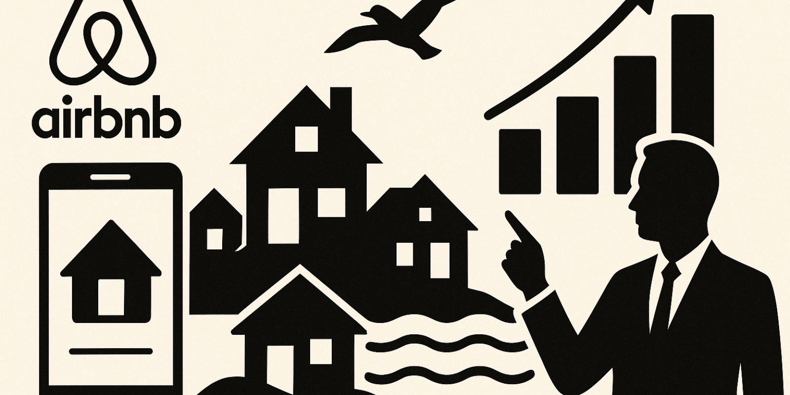 Vue aérienne de Pornic avec logements et bord de mer, symbolisant Airbnb et résidences secondaires