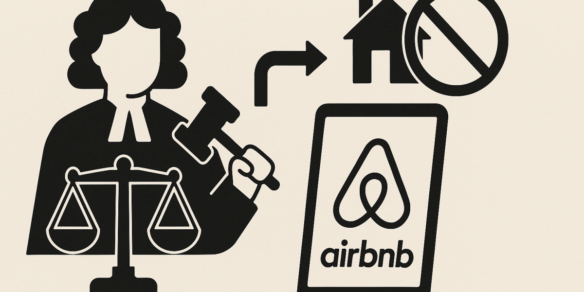 Façade d'immeuble et logo Airbnb symbolisant la décision de justice sur la sous-location illégale