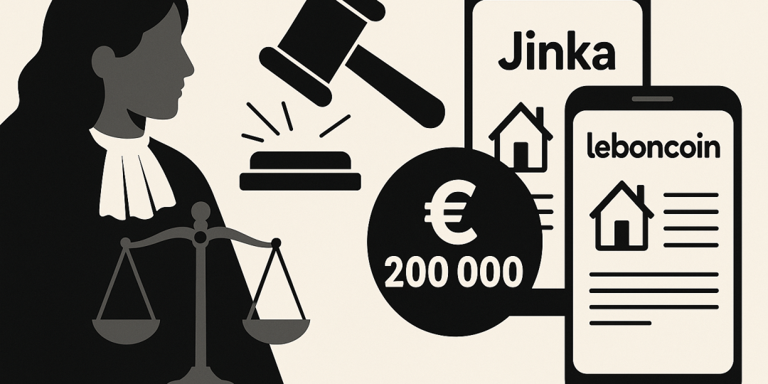 Illustration : logo Leboncoin et interface d'annonces immobilières représentant le litige sur la reprise des offres