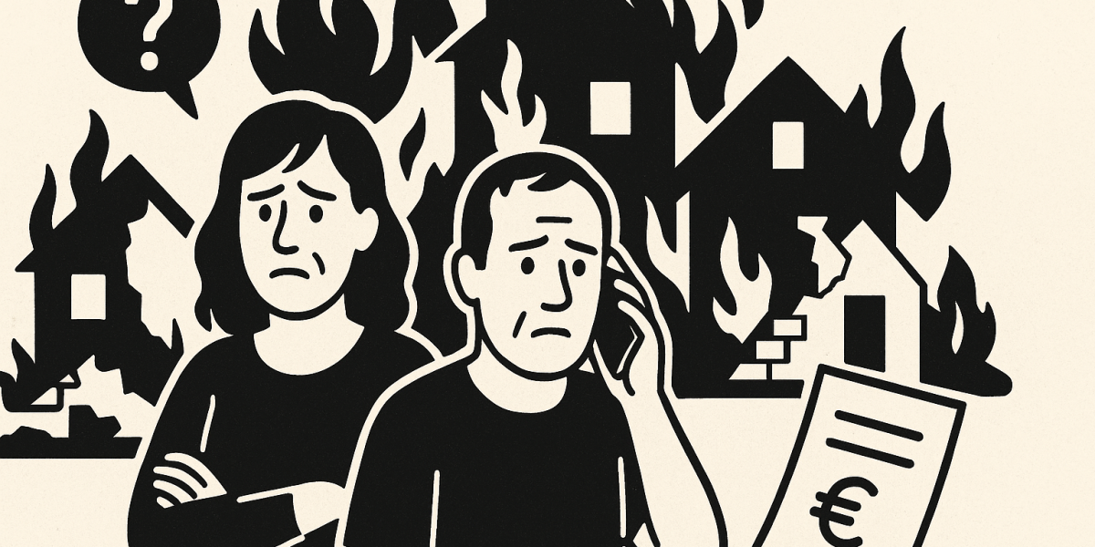 Habitants de l'Estaque devant des maisons détruites par l'incendie