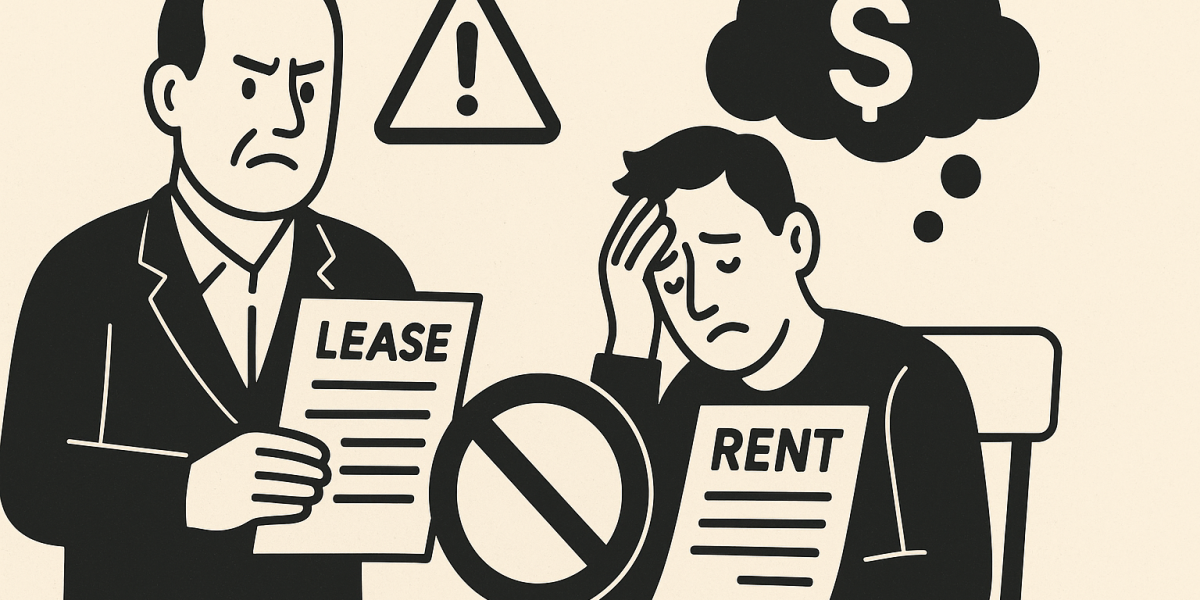 Locaux commerciaux vides avec panneau 'impayés' symbolisant les loyers et charges non réglés