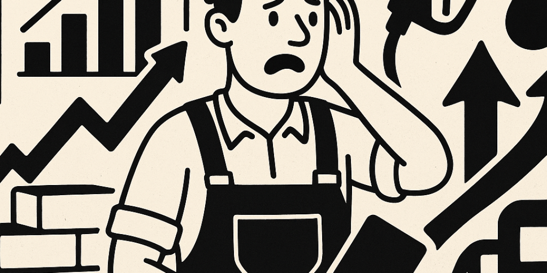 Artisan sur un chantier regardant des matériaux de construction, symbolisant la hausse des coûts