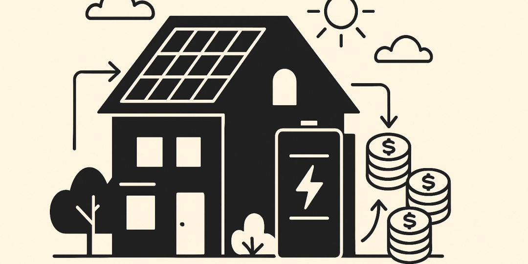 Panneaux solaires sur un toit avec une batterie de stockage