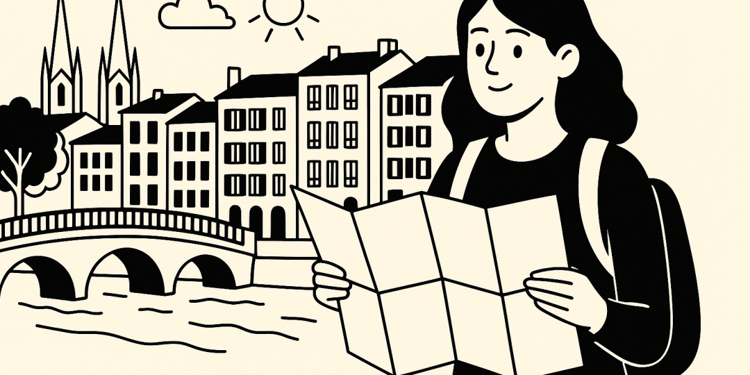 Vue du centre historique de Bayonne, rues commerçantes et cathédrale Sainte-Marie