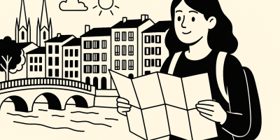 Vue du centre historique de Bayonne, rues commerçantes et cathédrale Sainte-Marie