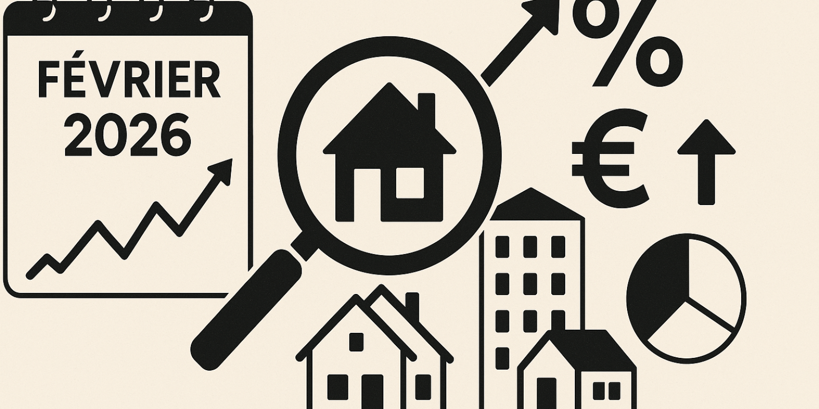 Graphiques et données synthétiques sur le marché immobilier français en février 2026