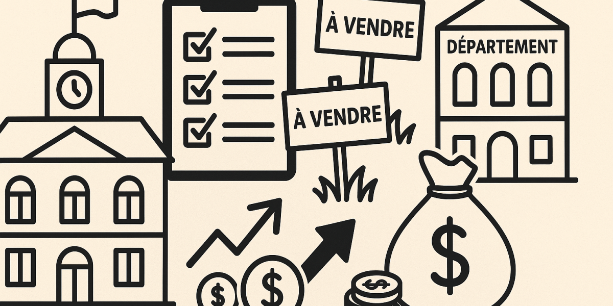 Bâtiment municipal et documents comptables symbolisant la valorisation du patrimoine public