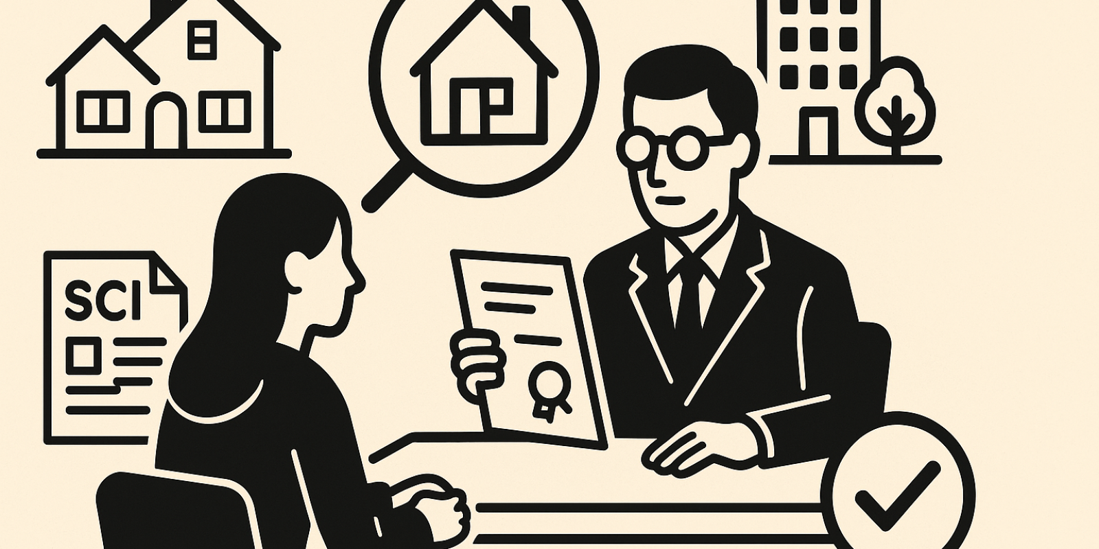 Personne conseillée par un notaire lors d'une transaction immobilière