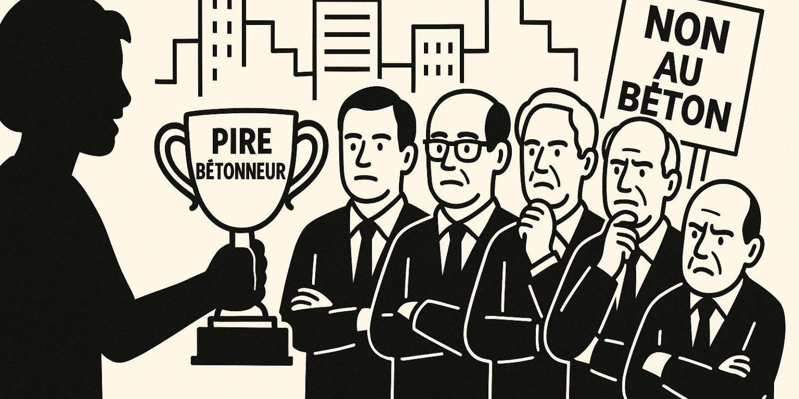 Trophées symboliques et banderole du collectif Non au Béton pour dénoncer la bétonisation autour de Montpellier