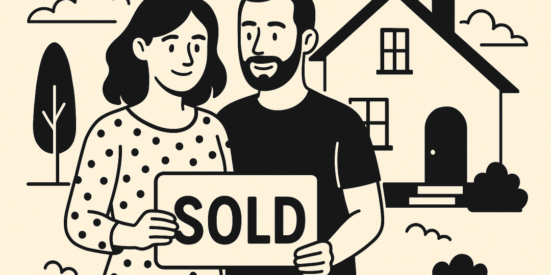 Couple devant la façade d’un immeuble en banlieue, symbolisant l’achat immobilier à Argenteuil