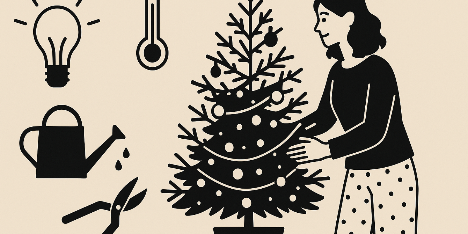 Famille décorant un sapin de Noël naturel dans un salon