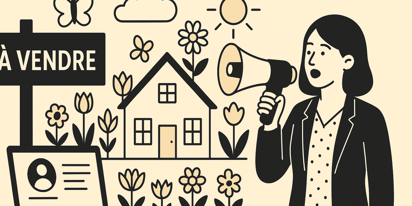 Professionnels de l'immobilier en action au printemps : distribution de flyers et communication locale pour générer mandats