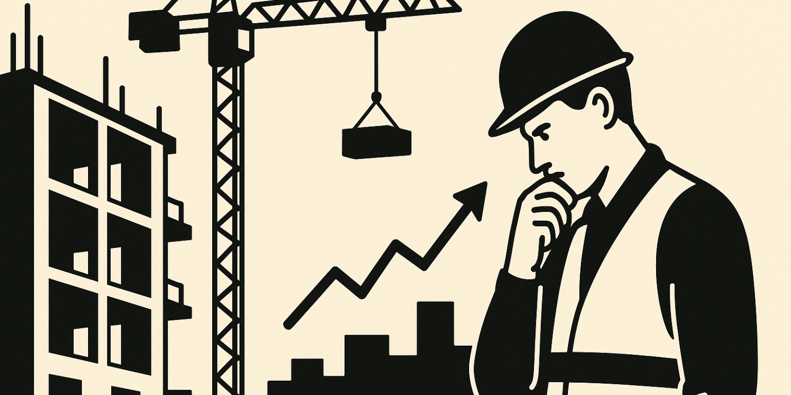 Chantier urbain avec grues et immeubles en construction, symbolisant la situation du secteur immobilier