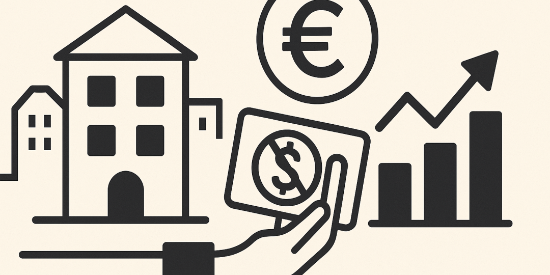 Illustration : piles de pièces et immeubles symbolisant les SCPI et les frais d’entrée