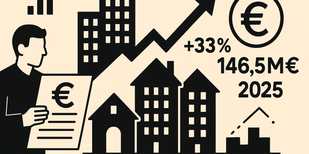 Immeubles neufs et documents financiers symbolisant la reprise des crédits immobiliers en 2025