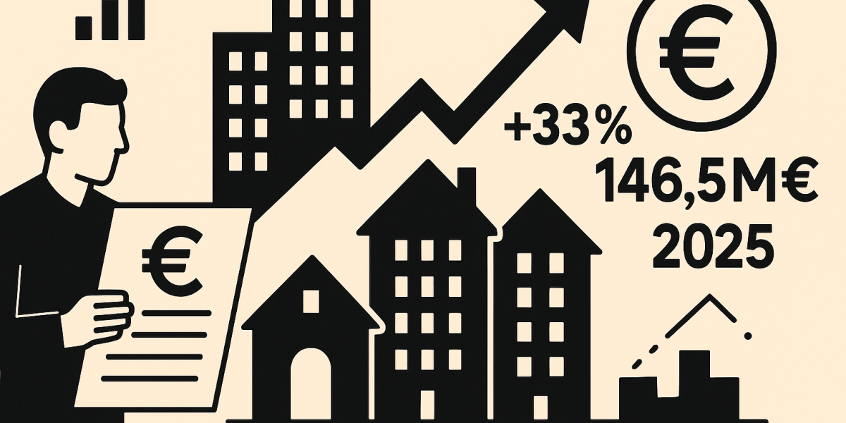 Immeubles neufs et documents financiers symbolisant la reprise des crédits immobiliers en 2025
