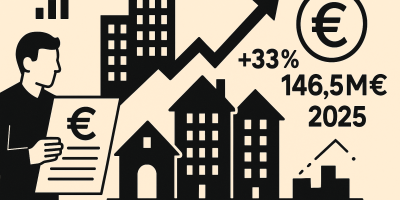 Immeubles neufs et documents financiers symbolisant la reprise des crédits immobiliers en 2025