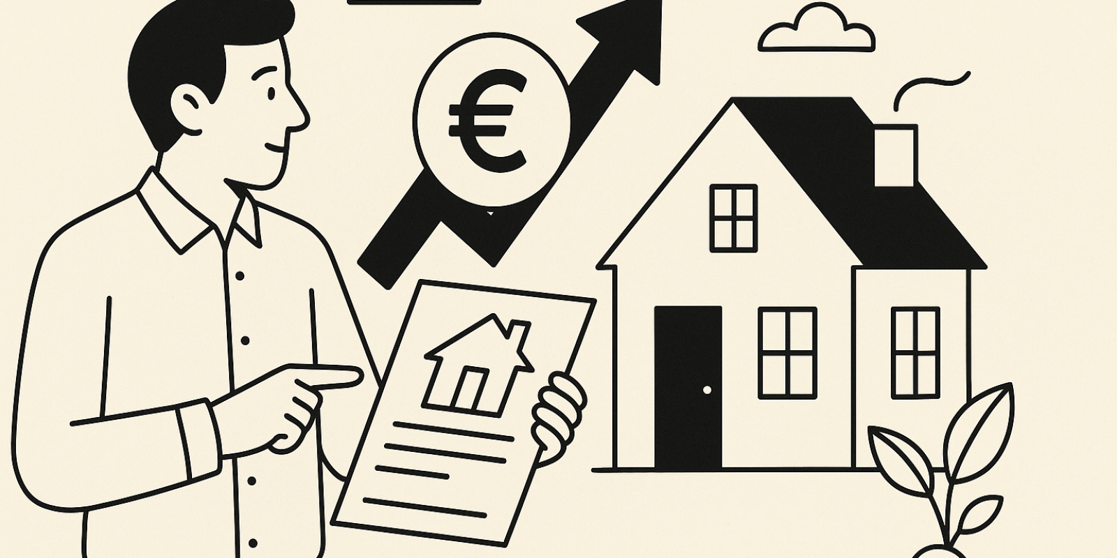 Calculatrice, contrat et maison miniature symbolisant un crédit immobilier et la négociation des taux