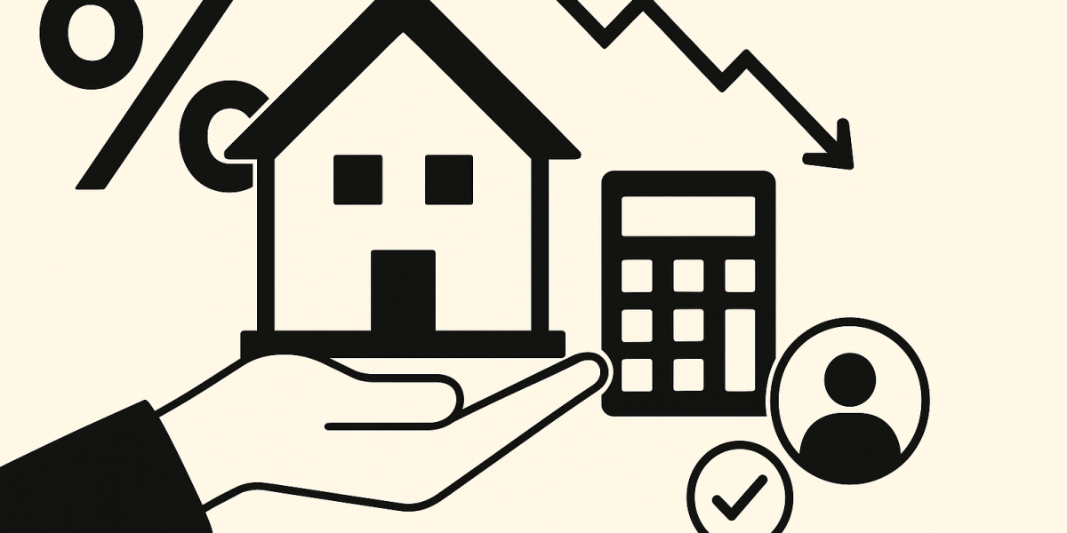 Graphique stylisé montrant l'évolution des taux de crédit immobilier avec flèche ascendante