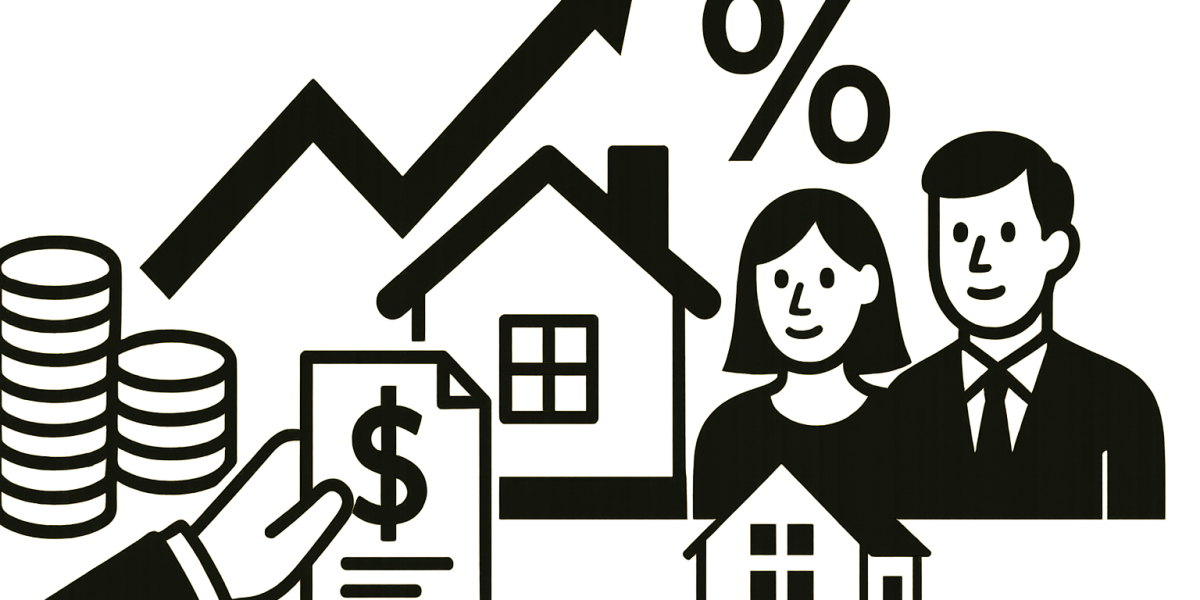 Graphique et illustration représentant la hausse des crédits immobiliers en 2025