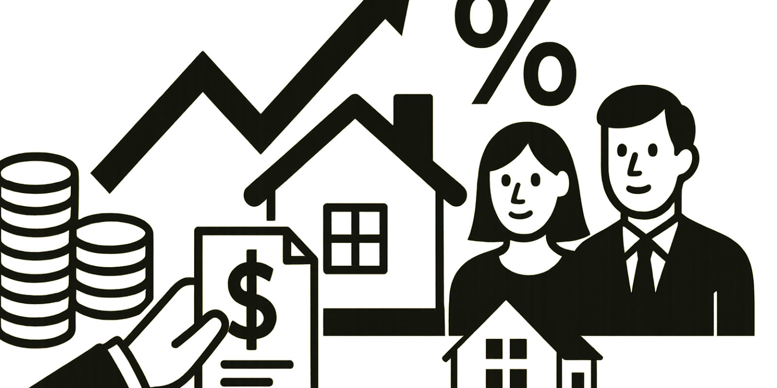 Graphique et illustration représentant la hausse des crédits immobiliers en 2025