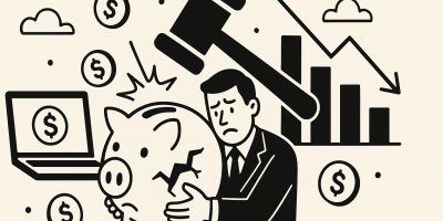 Illustration d'un graphique en baisse et pièces de monnaie symbolisant la crise du crowdfunding immobilier