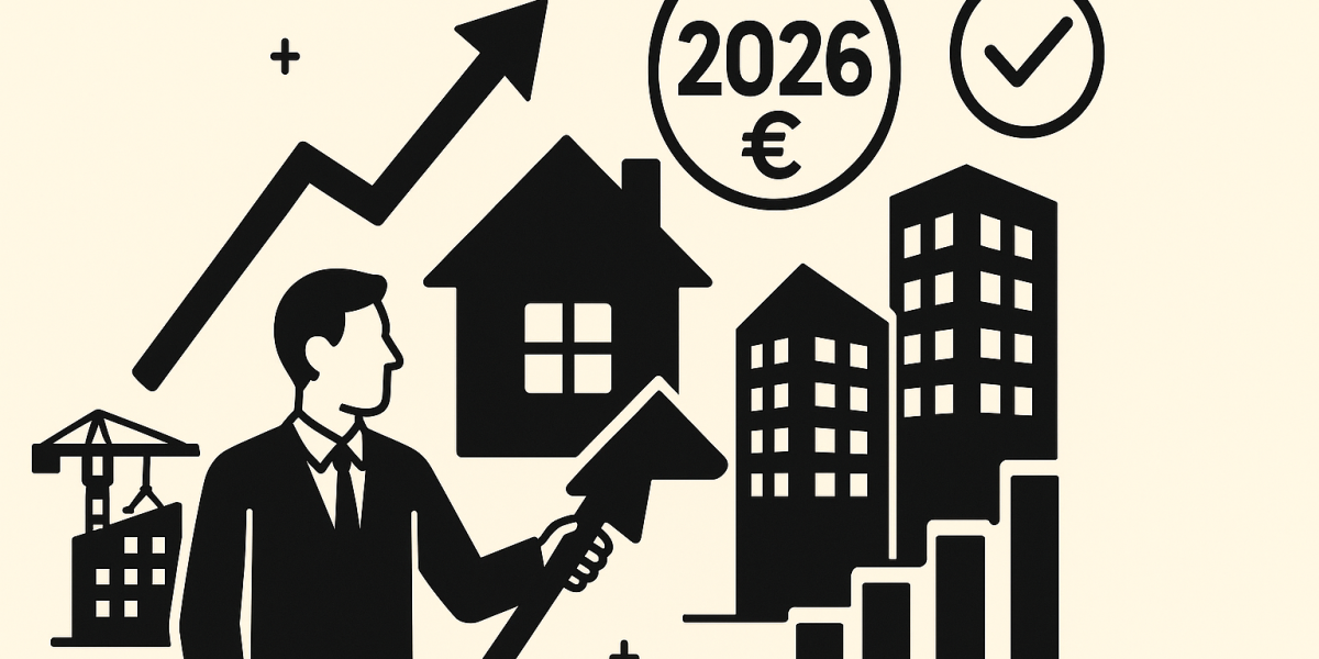 Illustration d'un chantier et d'immeubles représentant la dynamique de la construction et de l'immobilier en 2026