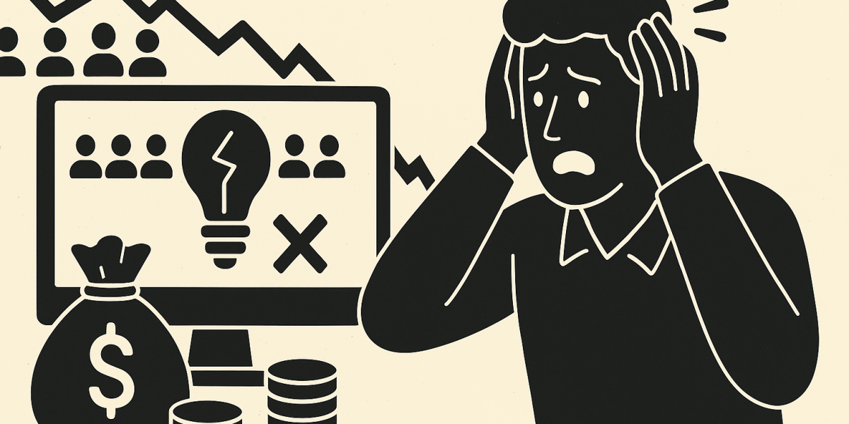 Illustration symbolique du financement participatif : pièces, contrats et graphiques montrant un recul des investissements