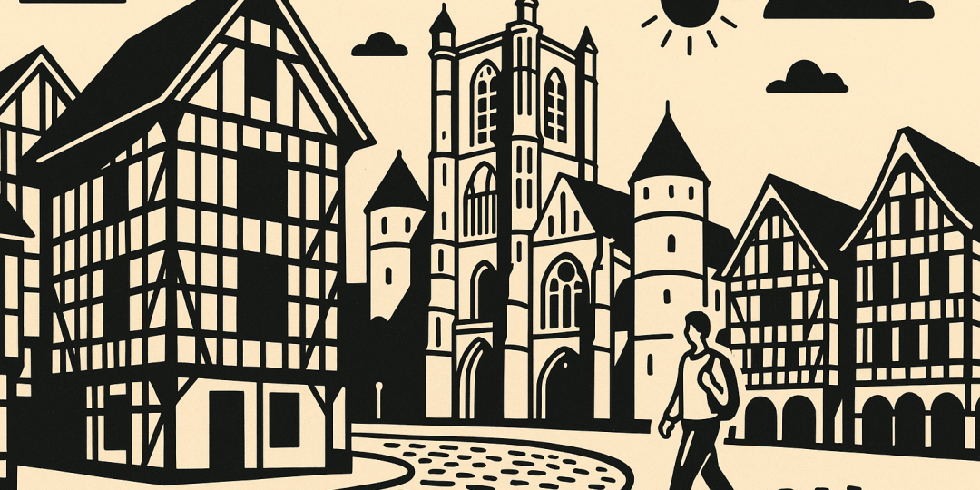 Vue de la vieille ville de Troyes avec maisons à colombages, rues pavées et architecture médiévale