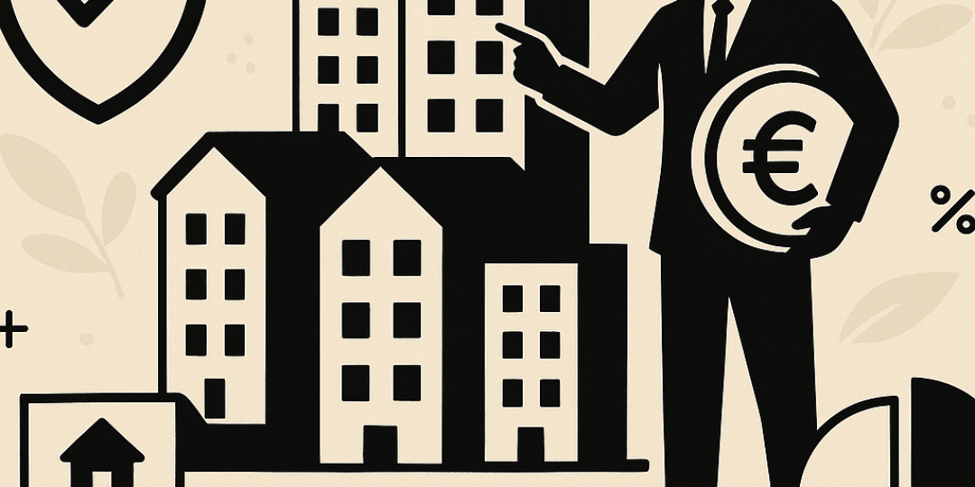 Illustration d’un immeuble neuf et logo Bouygues Immobilier pour le dispositif Jeanbrun