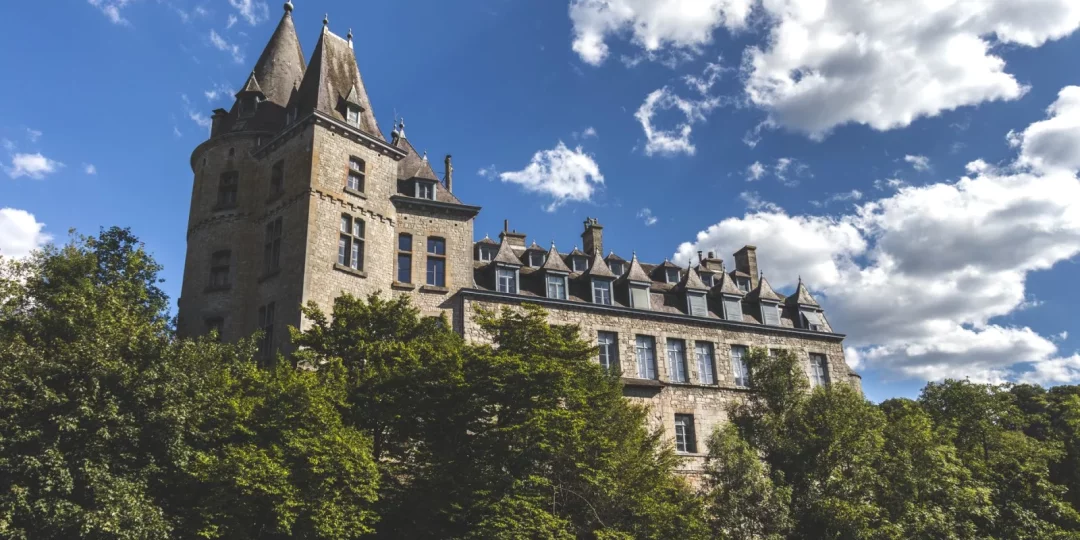 Château historique entouré d'arbres sous un ciel nuageux — domaine historique Luxembourg