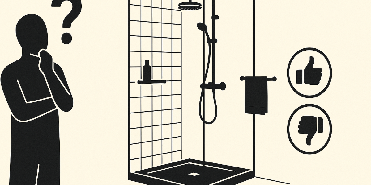 Salle de bains moderne avec douche walk-in au sol continu et paroi minimaliste