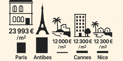 Façades et front de mer illustrant les rues les plus onéreuses en France, reflétant de fortes disparités de prix entre villes