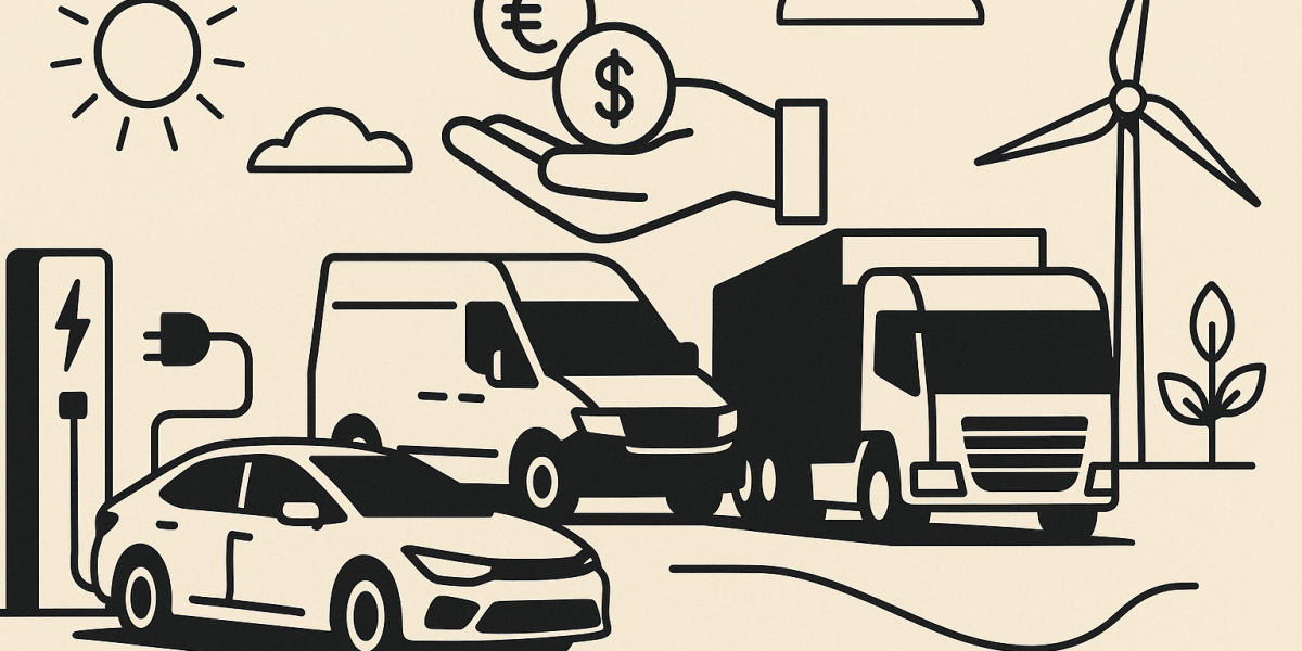 Véhicules électriques d’entreprise en recharge devant des bornes, illustration du financement de flottes