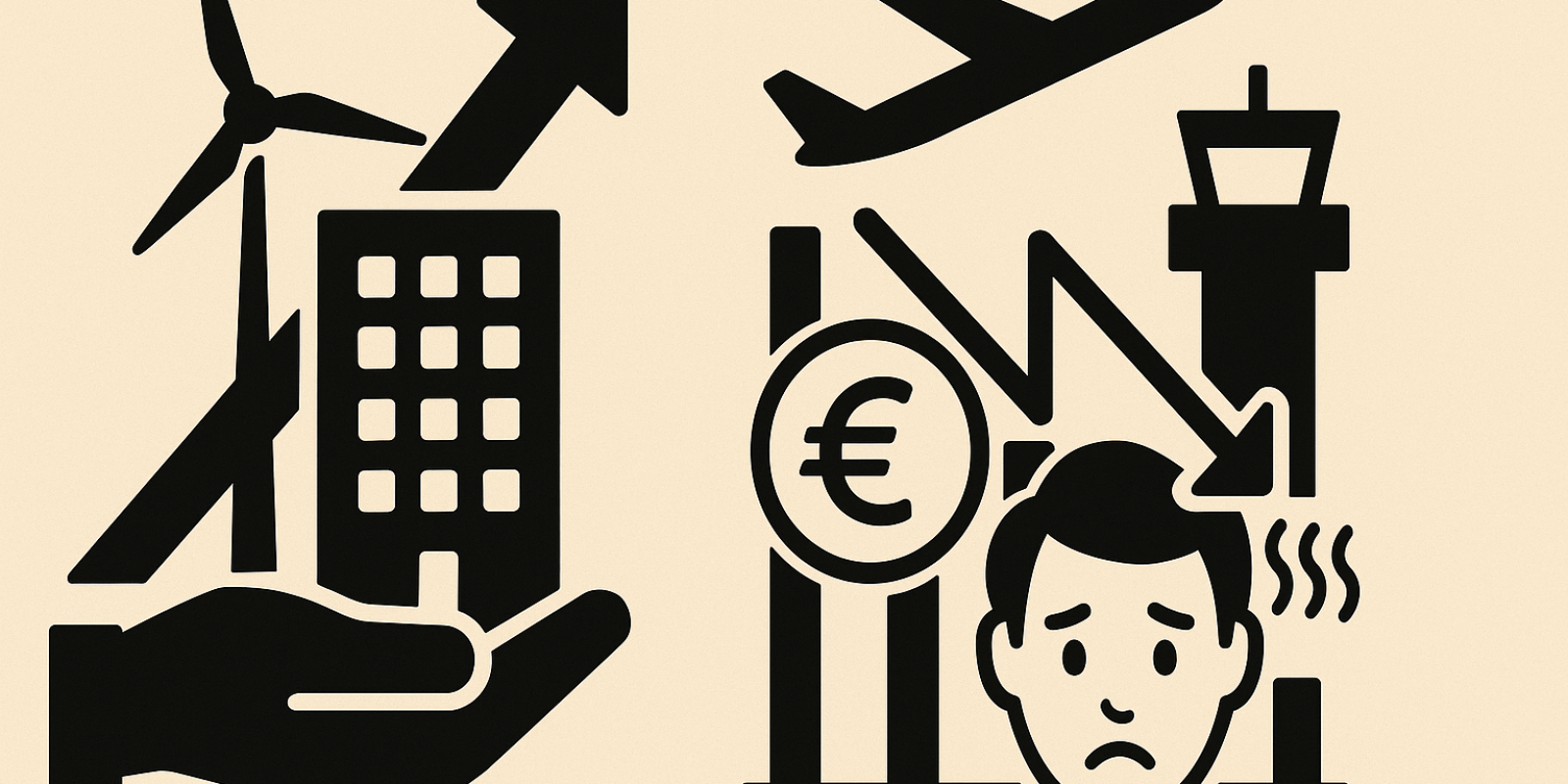 Illustration symbolique : immeubles et éoliennes représentant des projets financés par le crowdfunding