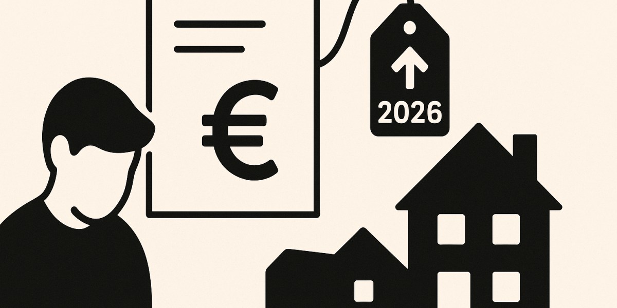 Vitrine d'agence immobilière avec pictogrammes symbolisant les frais et documents de location