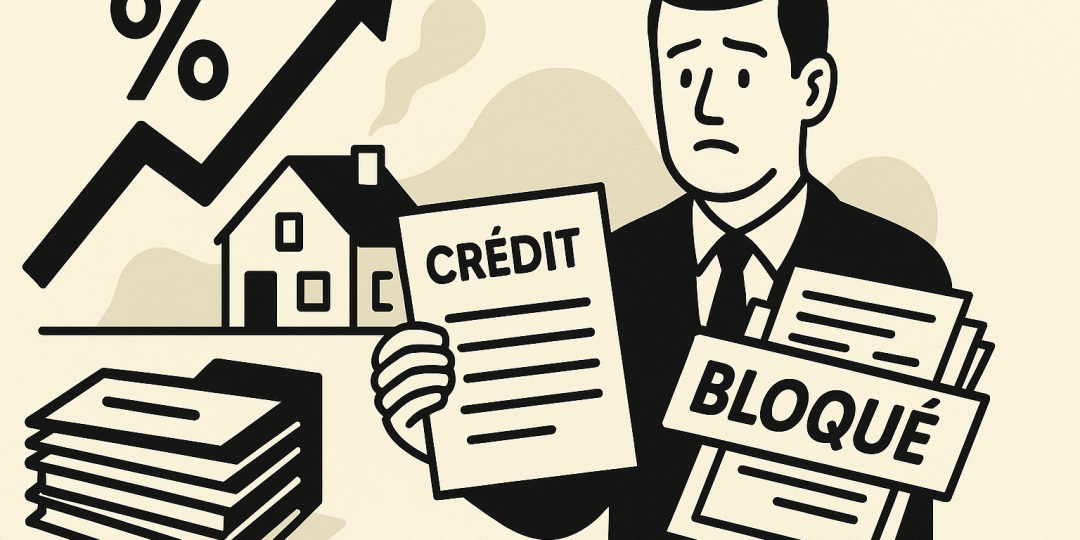 Dossier de prêt immobilier en attente avec graphique de taux en arrière-plan