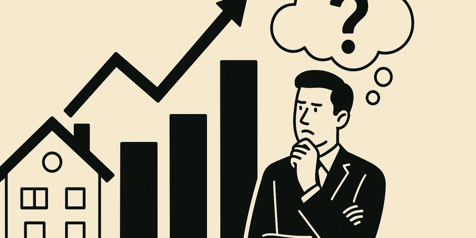 Immeubles et graphiques symbolisant l’incertitude du marché immobilier en 2026