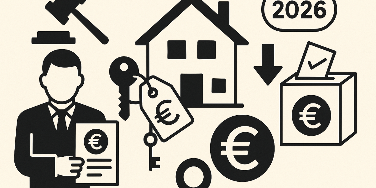 Illustration : nouveau statut du bailleur privé et locations à prix maîtrisés, document juridique et clé de maison