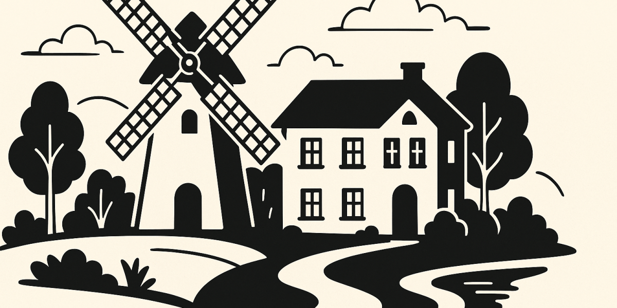 Façade d’un moulin ancien entouré de verdure, illustration du marché immobilier de luxe en Île‑de‑France