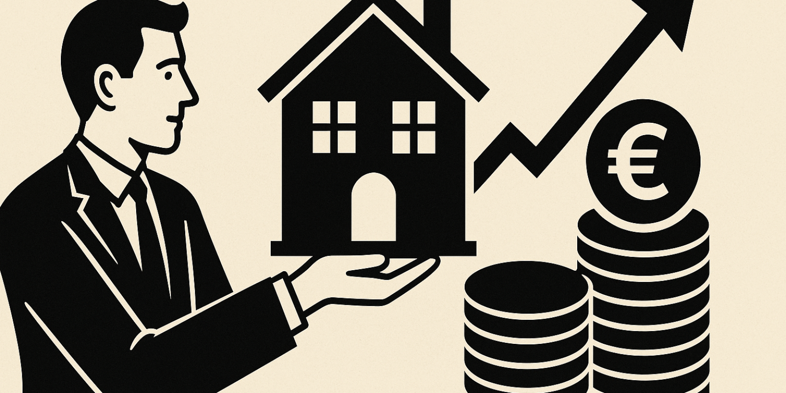 Illustration : immeuble résidentiel et graphique symbolisant le rendement locatif