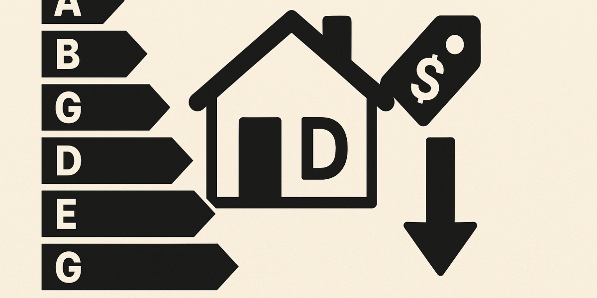Panneau indiquant la classe énergétique d’un logement, illustrant l’impact du DPE sur les prix