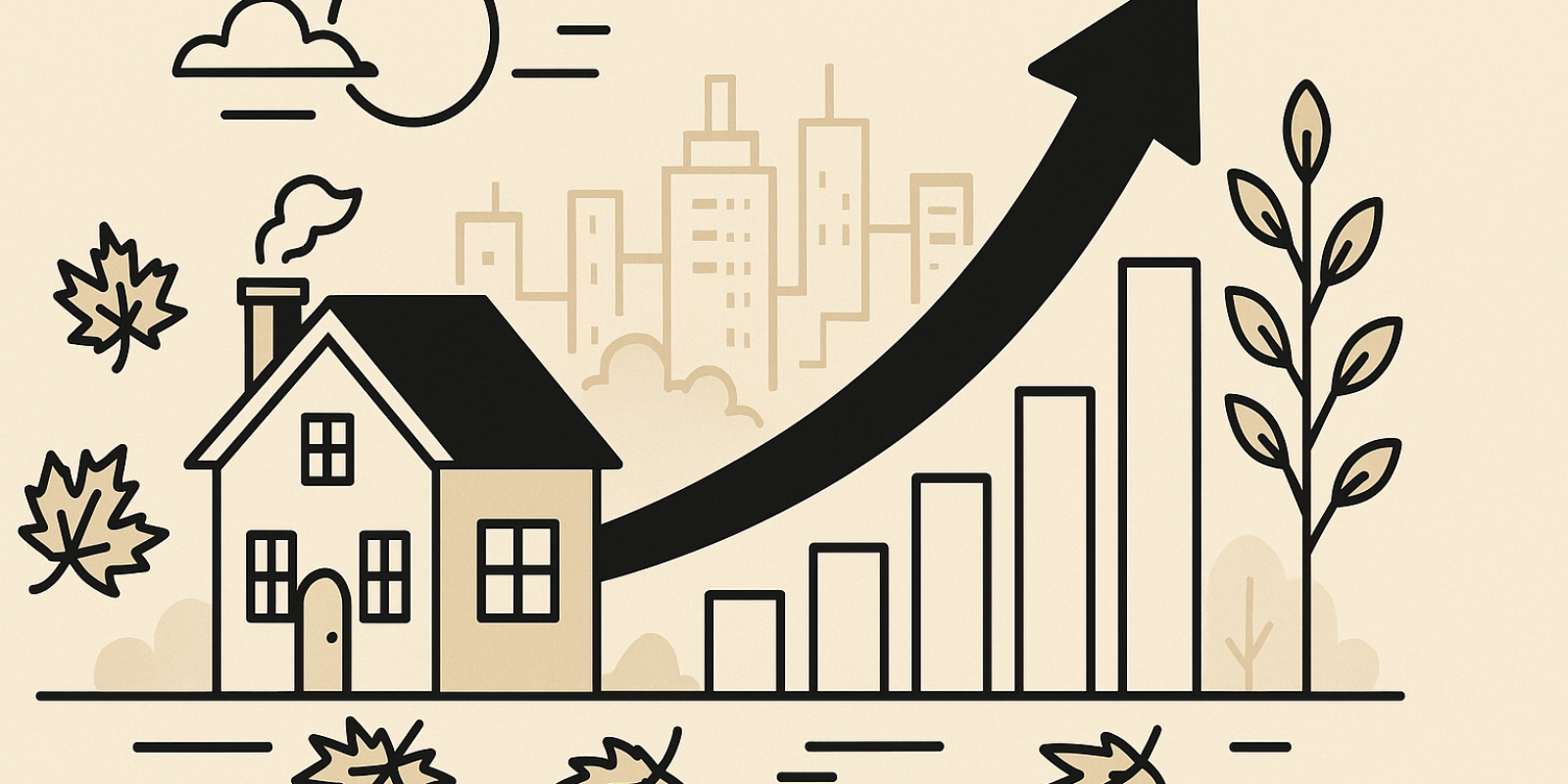 Rues urbaines et graphiques illustrant la légère reprise du marché immobilier français