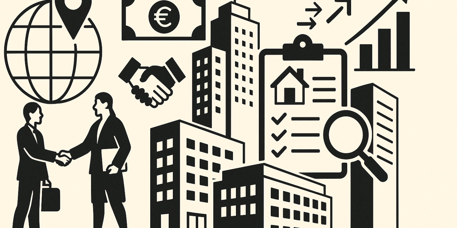 Logo Newmark et visuel illustrant l'expertise immobilière en France