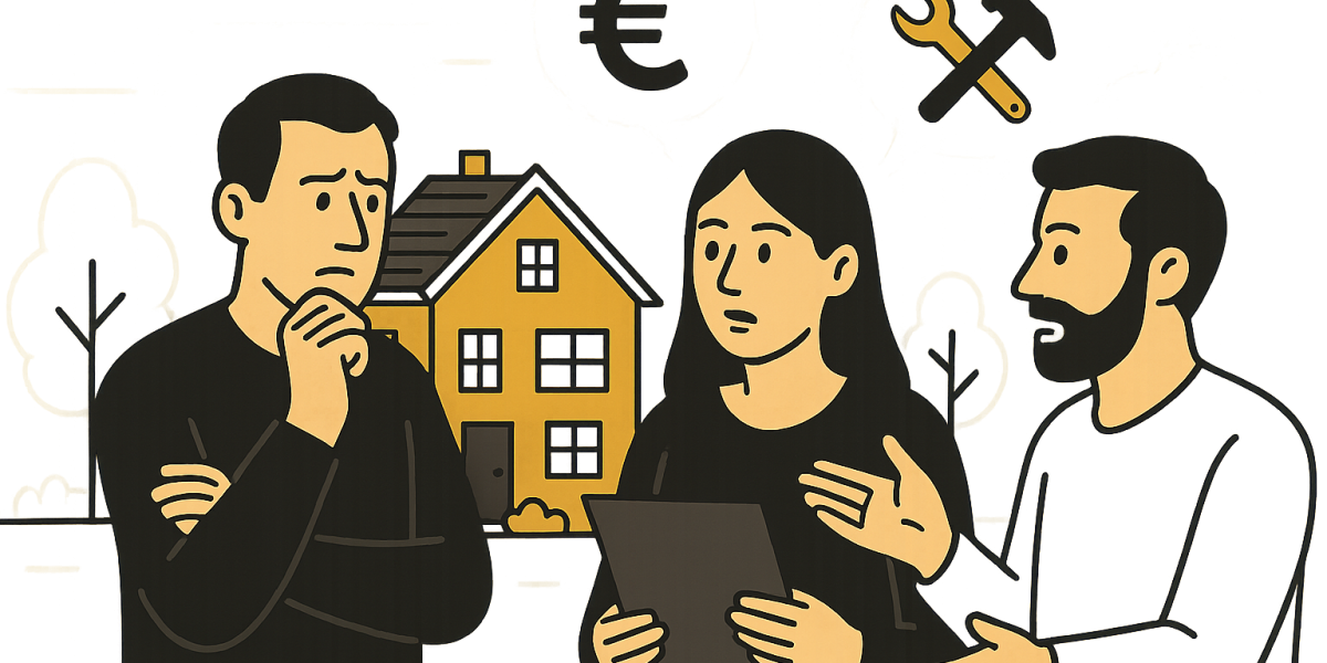 Maison familiale en indivision : réunion de copropriétaires discutant de travaux et d'entretien