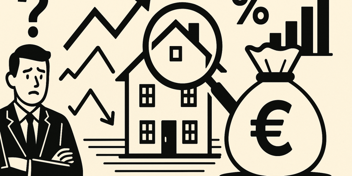 Silhouette d'un immeuble résidentiel avec symboles fiscaux : illustration sur l'impôt sur la fortune improductive et son impact sur la location